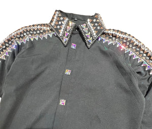 Kashani Black Royal Hyper Crystal Button-Up Zip Shirt - Dudes Boutique