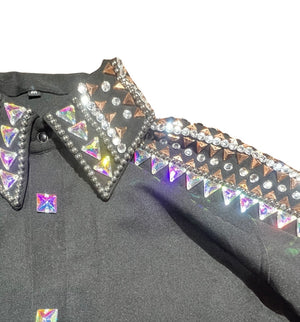 Kashani Black Royal Hyper Crystal Button-Up Zip Shirt - Dudes Boutique