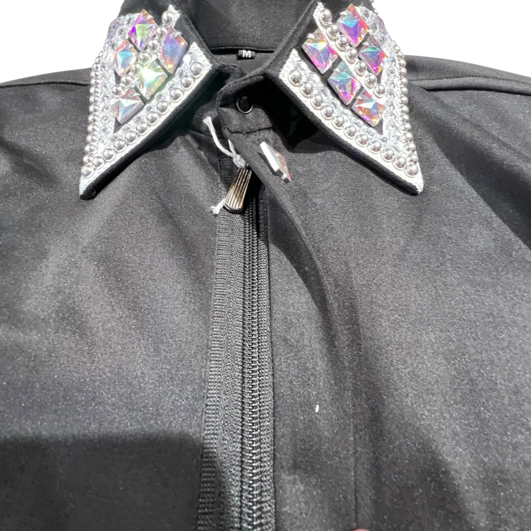 Kashani Black & Silver Royal Hyper Crystal Button-Up Zip Shirt - Dudes Boutique