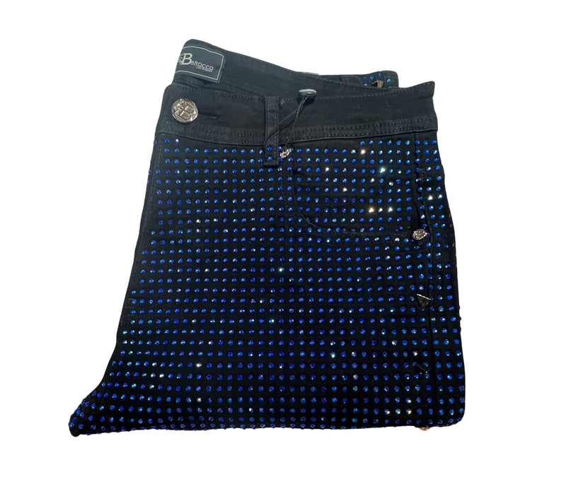 Barocco Black Fully Loaded Blue Crystal Spiked Jeans - Dudes Boutique