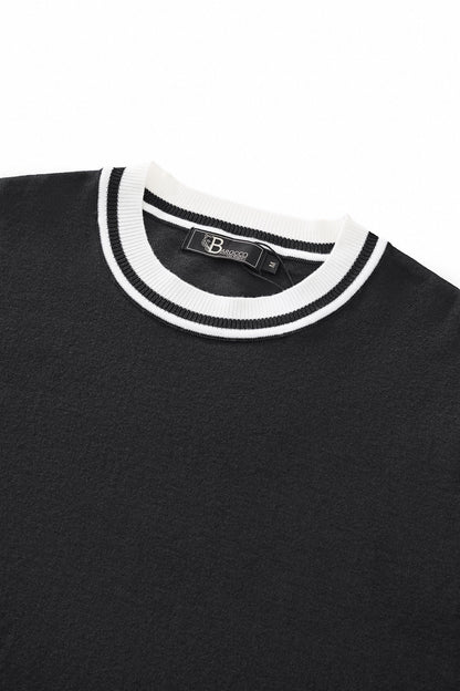 Halo Contrast Collar Knit LS BLACK