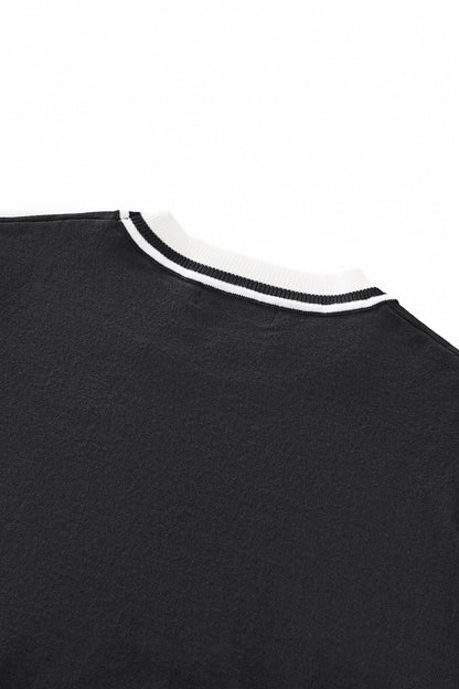Halo Contrast Collar Knit LS BLACK