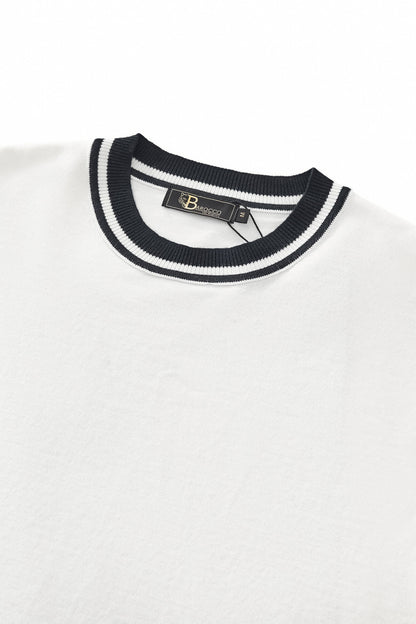 Halo Contrast Collar Knit LS WHITE