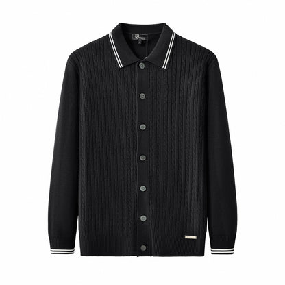Marquee Cable Knit Cardigan LS BLACK