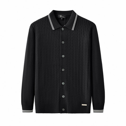 Marquee Cable Knit Cardigan LS BLACK