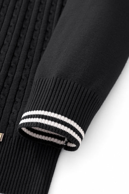 Marquee Cable Knit Cardigan LS BLACK