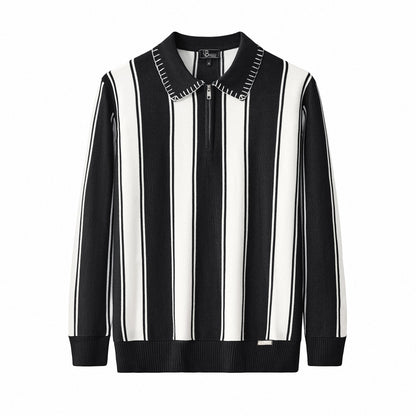 Vanguard Stripe Knit Polo LS BLACK