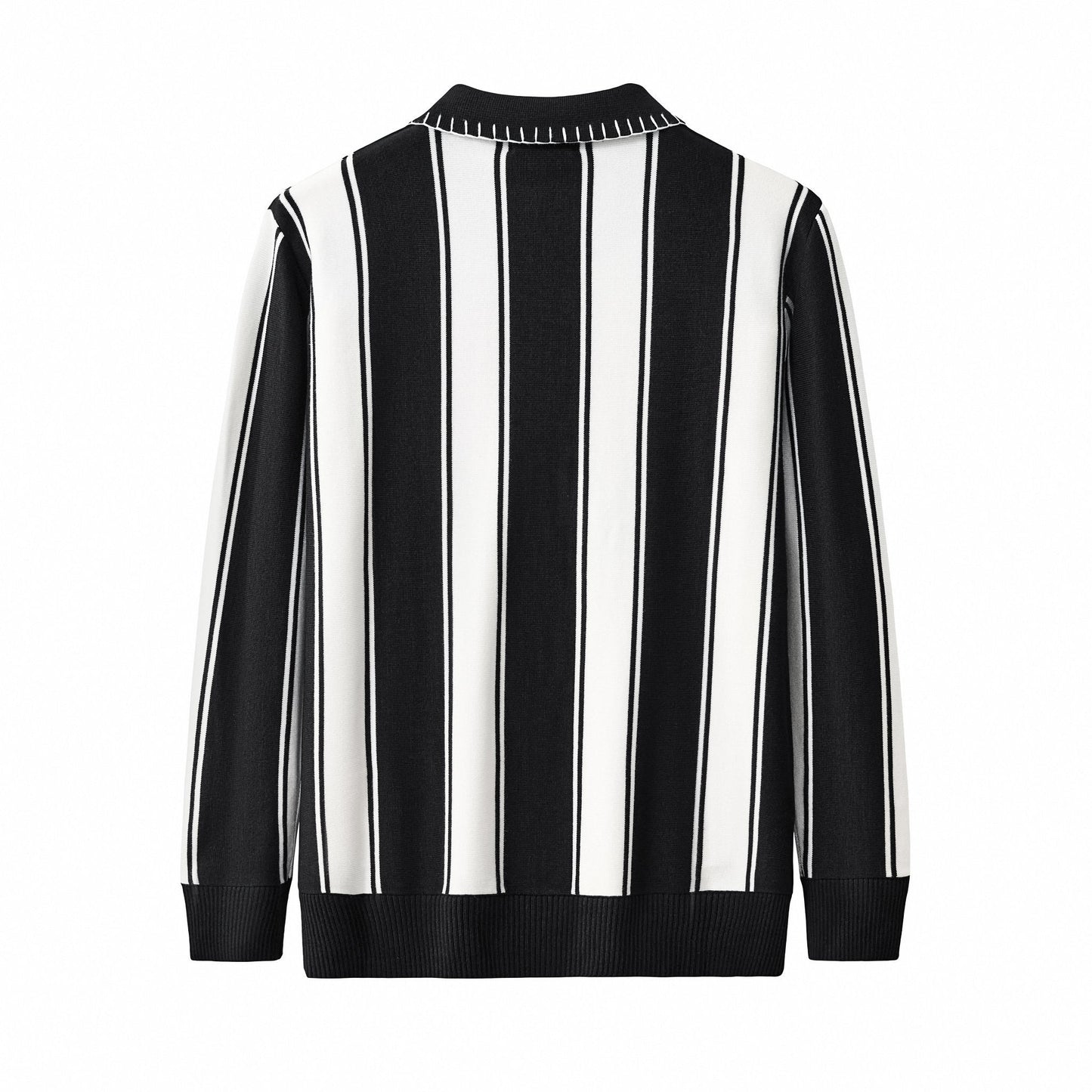 Vanguard Stripe Knit Polo LS BLACK