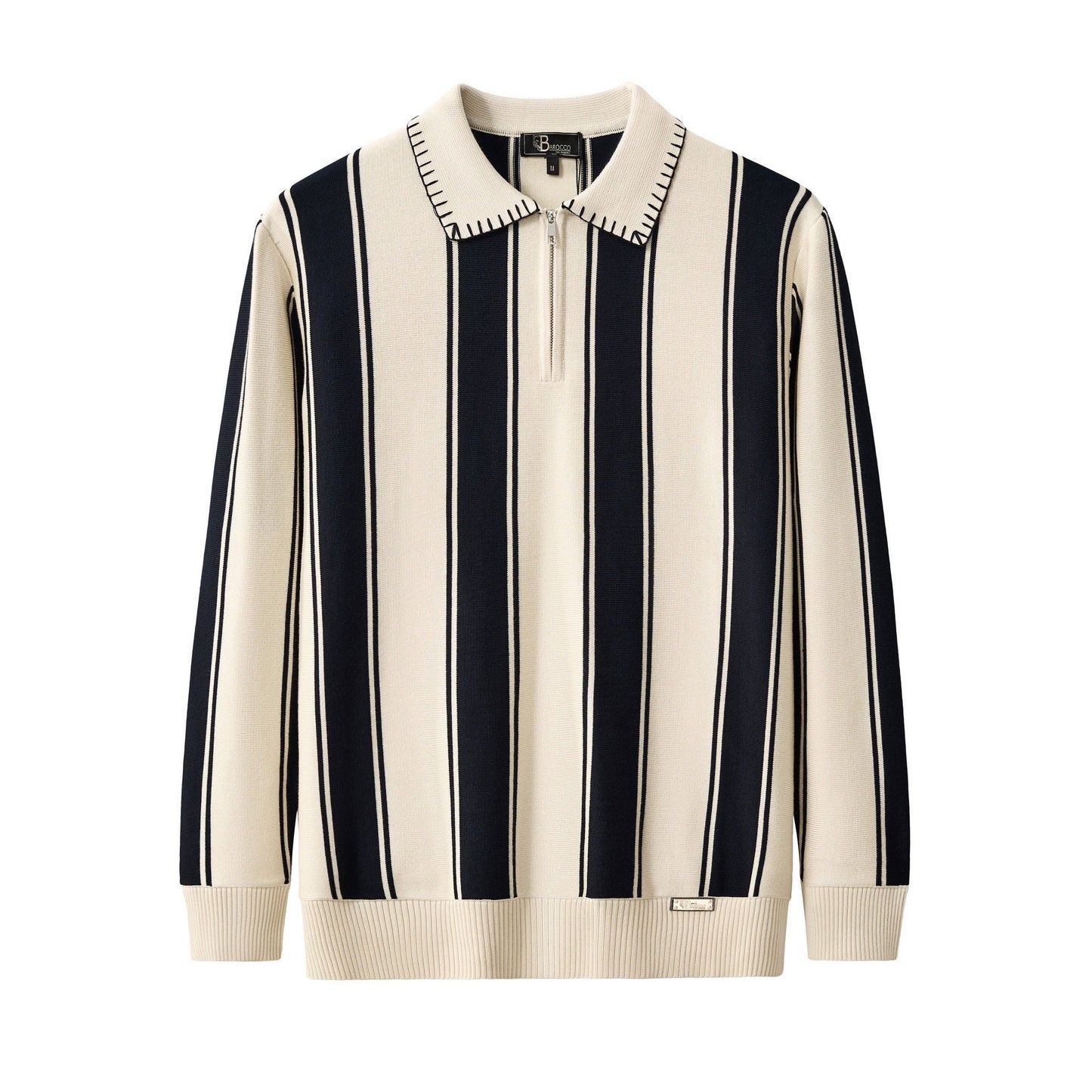 Vanguard Stripe Knit Polo LS IVORY