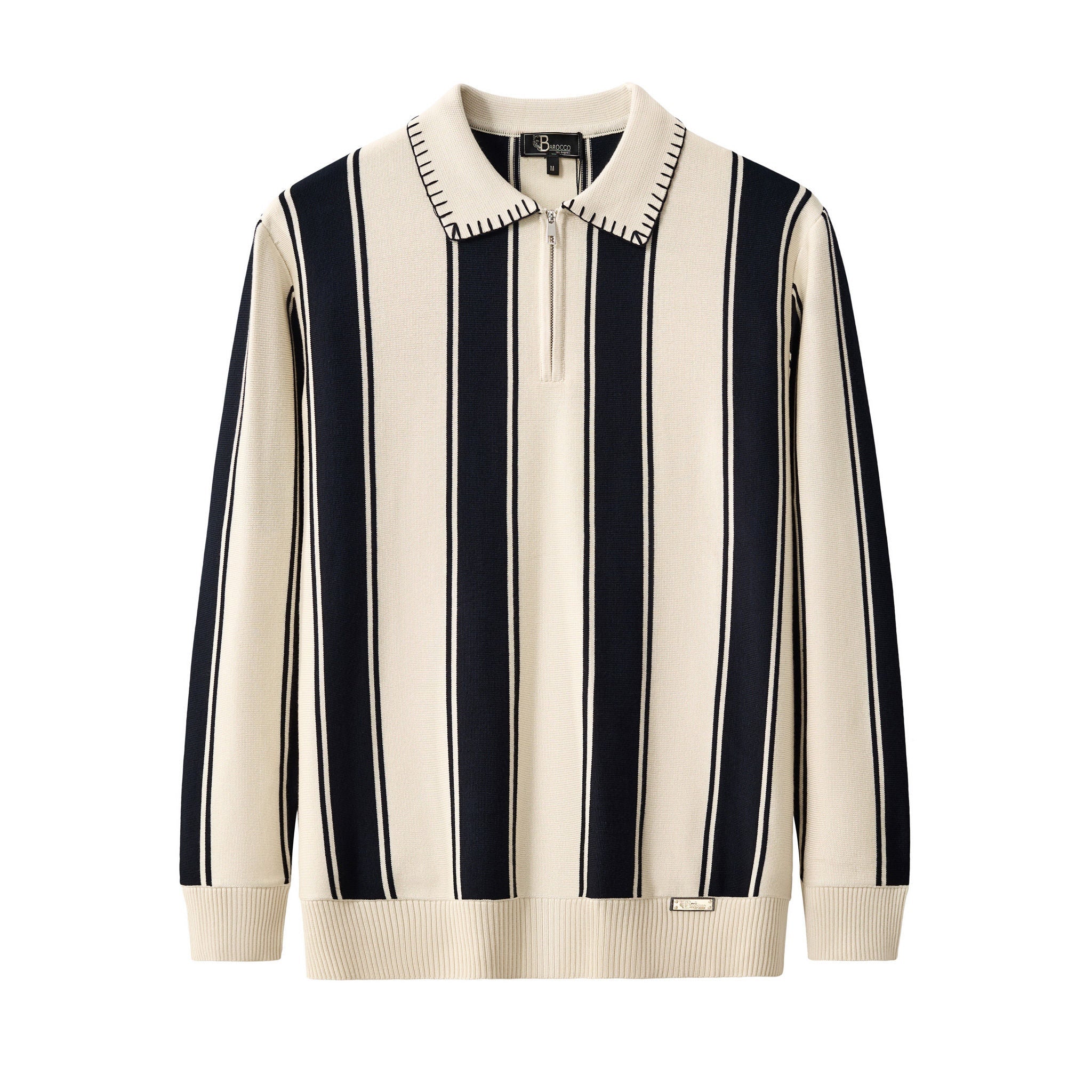 Vanguard Stripe Knit Polo LS IVORY