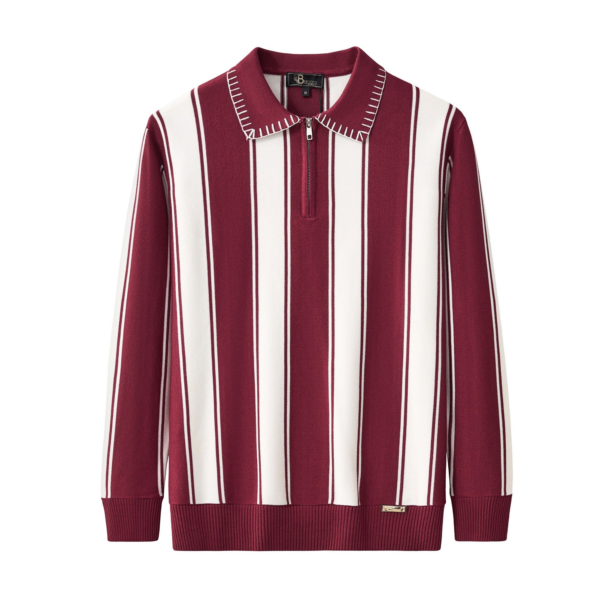 Vanguard Stripe Knit Polo LS WINE
