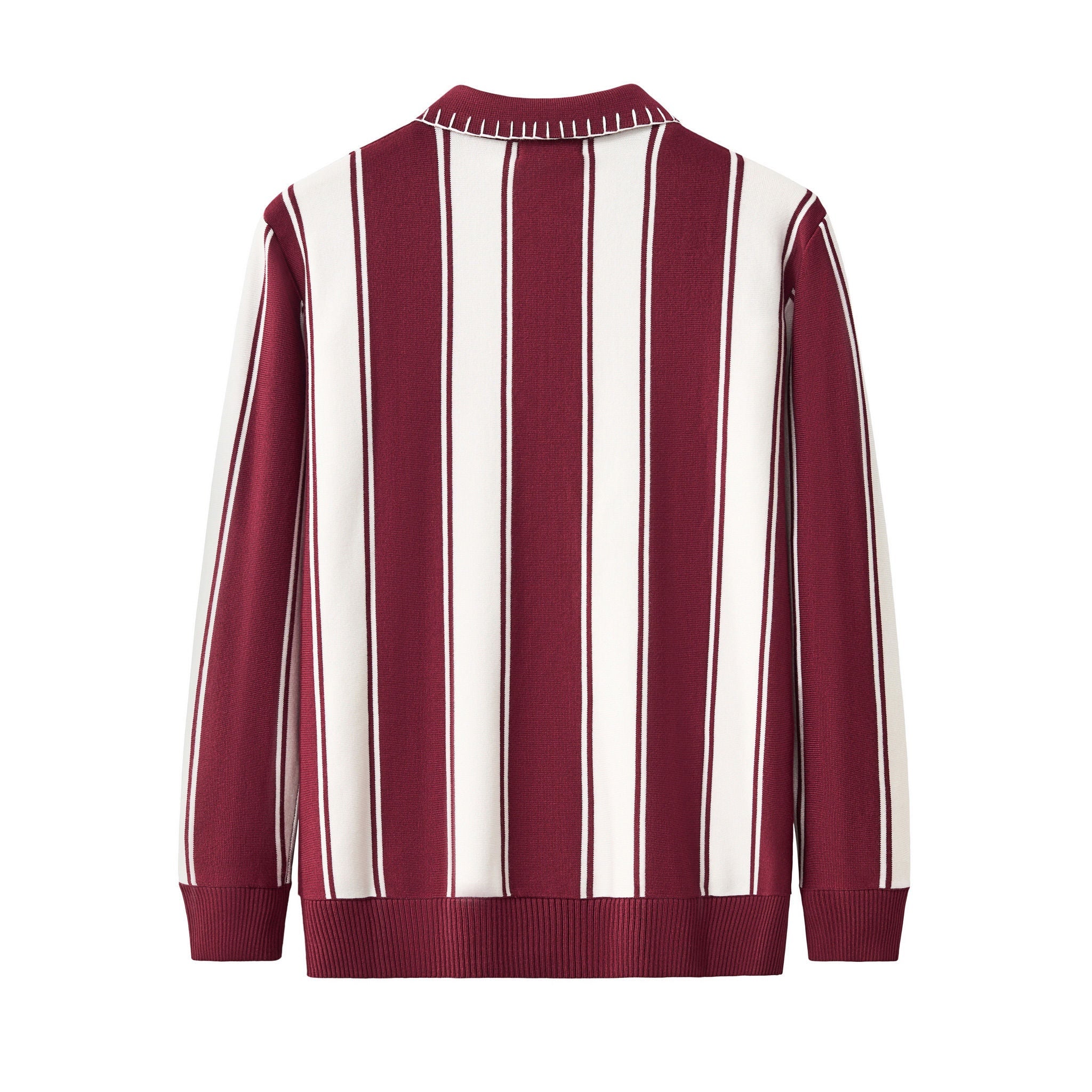 Vanguard Stripe Knit Polo LS WINE