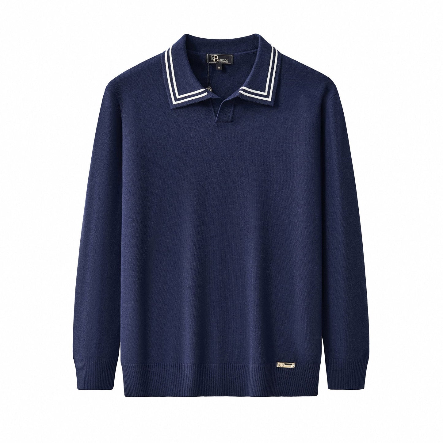 Monarch Tipped Collar Knit Polo LS NAVY