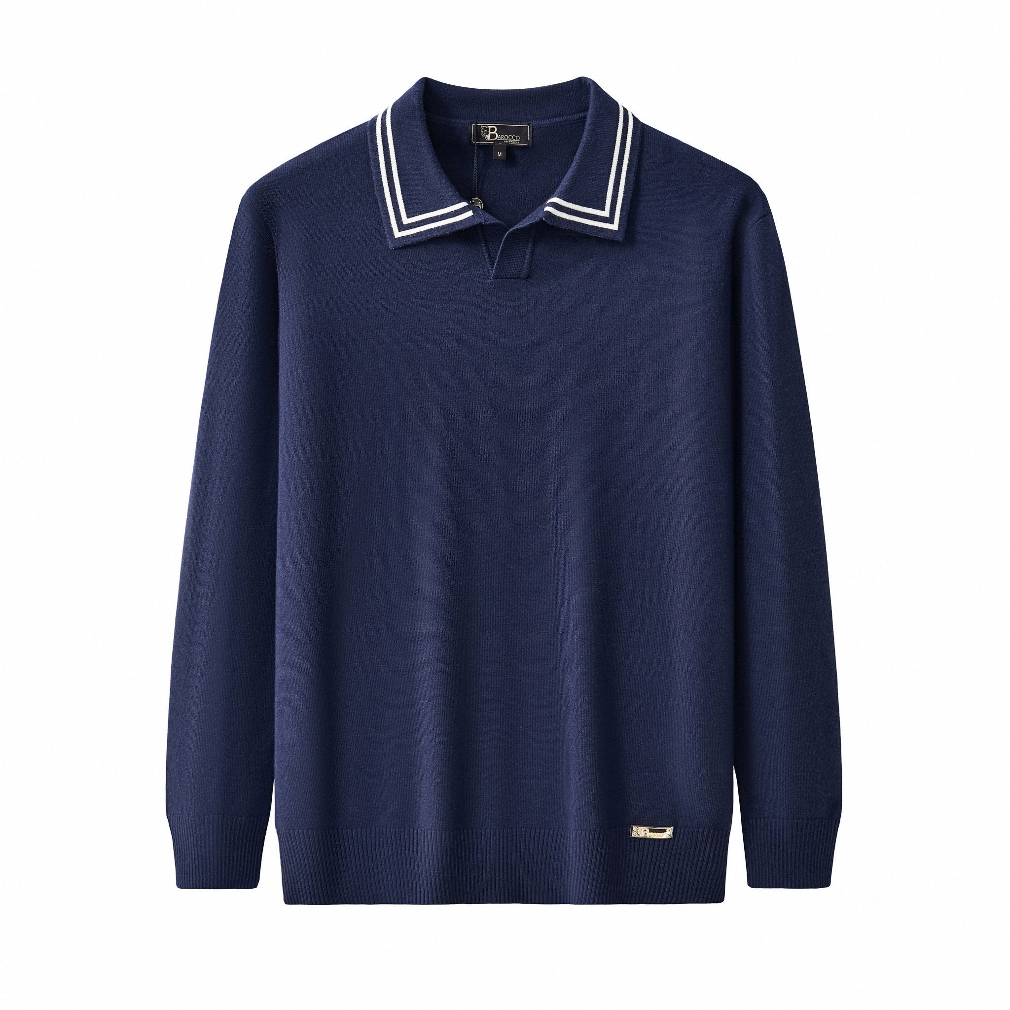 Monarch Tipped Collar Knit Polo LS NAVY