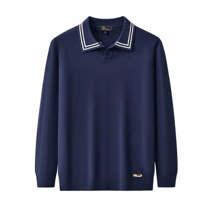 Monarch Tipped Collar Knit Polo LS NAVY