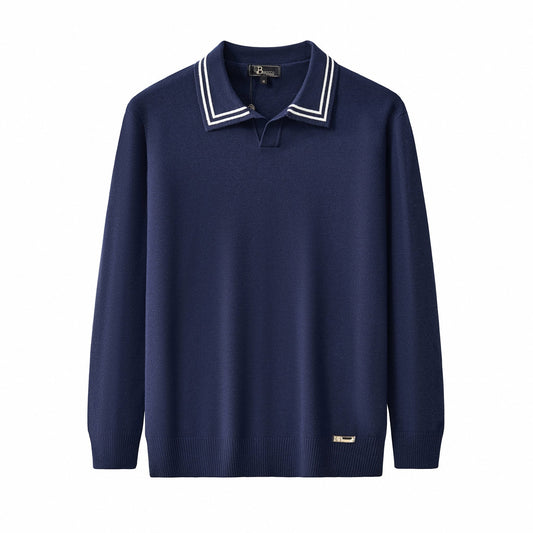 Monarch Tipped Collar Knit Polo LS NAVY