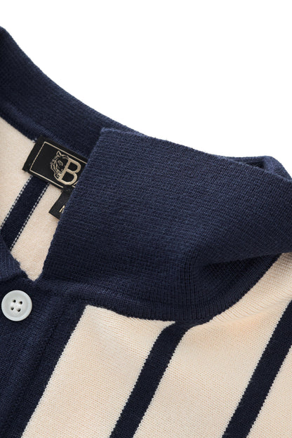 Imperial Stripe Knit Polo LS IVORY