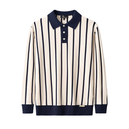 Imperial Stripe Knit Polo LS IVORY