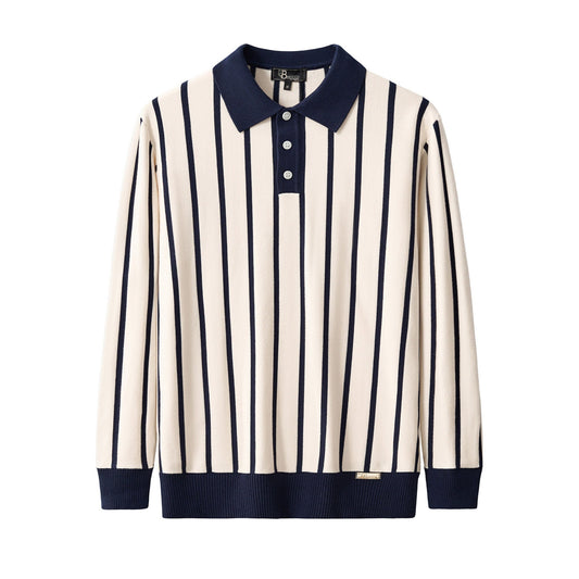 Imperial Stripe Knit Polo LS IVORY