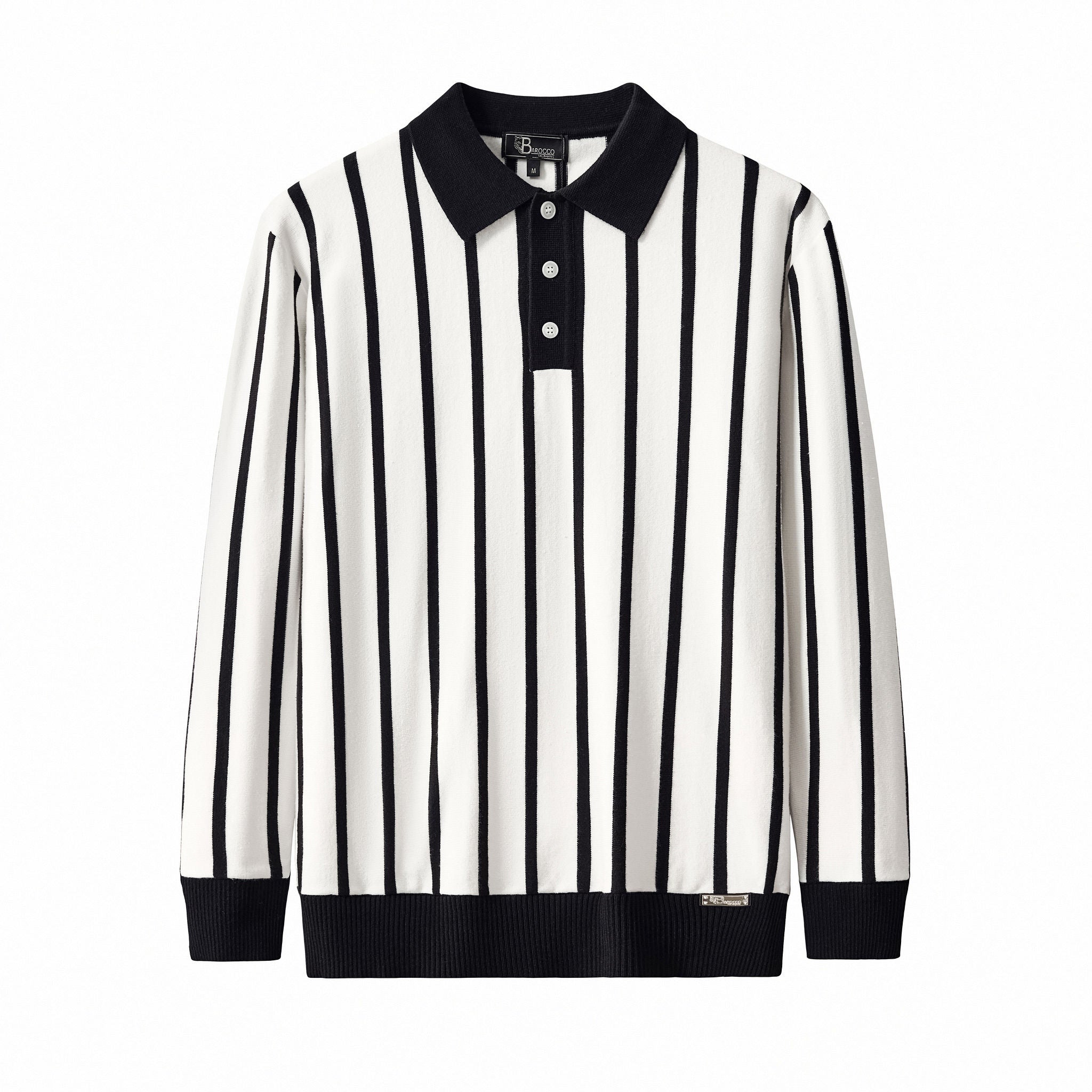 Imperial Stripe Knit Polo LS WHITE