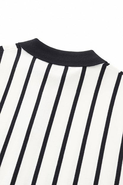 Imperial Stripe Knit Polo LS WHITE