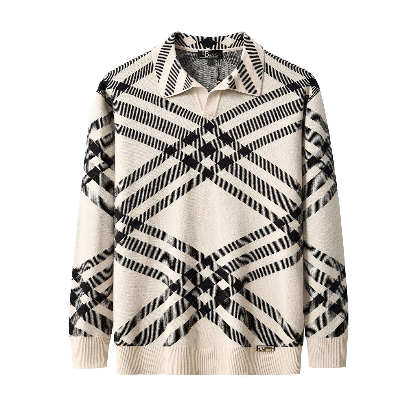 Paramount Lattice Knit Polo LS IVORY