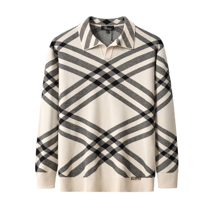 Paramount Lattice Knit Polo LS IVORY