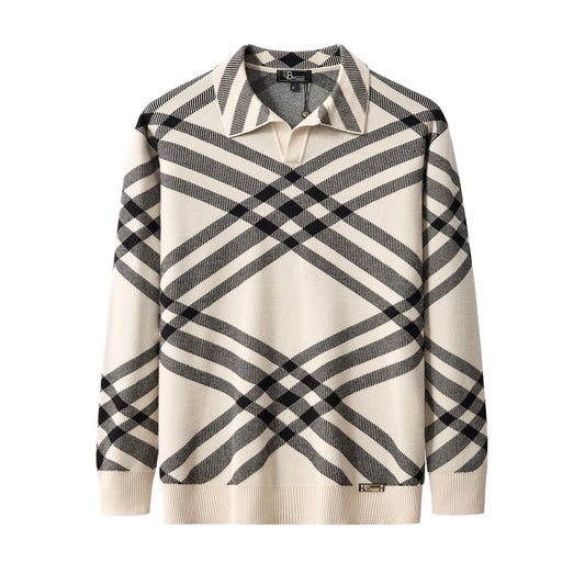 Paramount Lattice Knit Polo LS IVORY