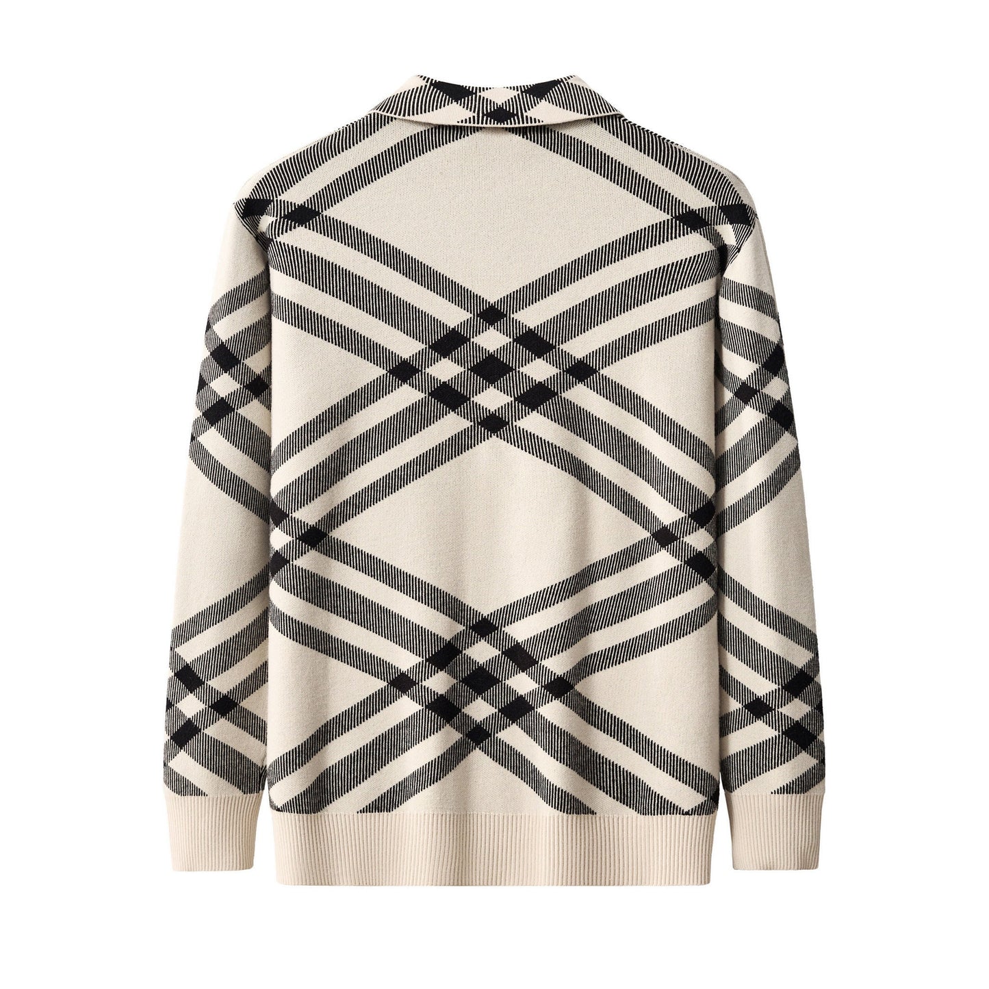 Paramount Lattice Knit Polo LS IVORY