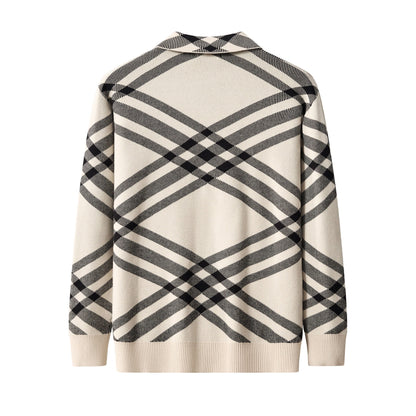 Paramount Lattice Knit Polo LS IVORY