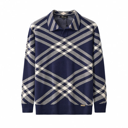 Paramount Lattice Knit Polo LS NAVY