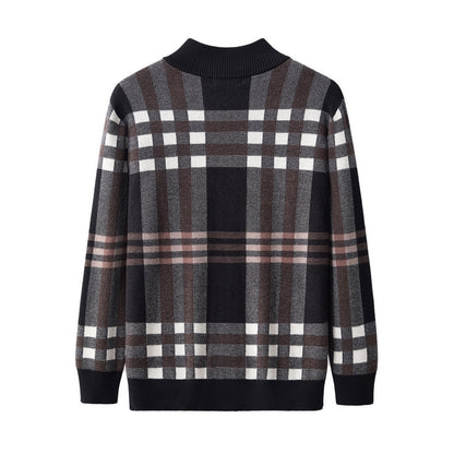 Paramount Plaid Knit Zip LS BLACK