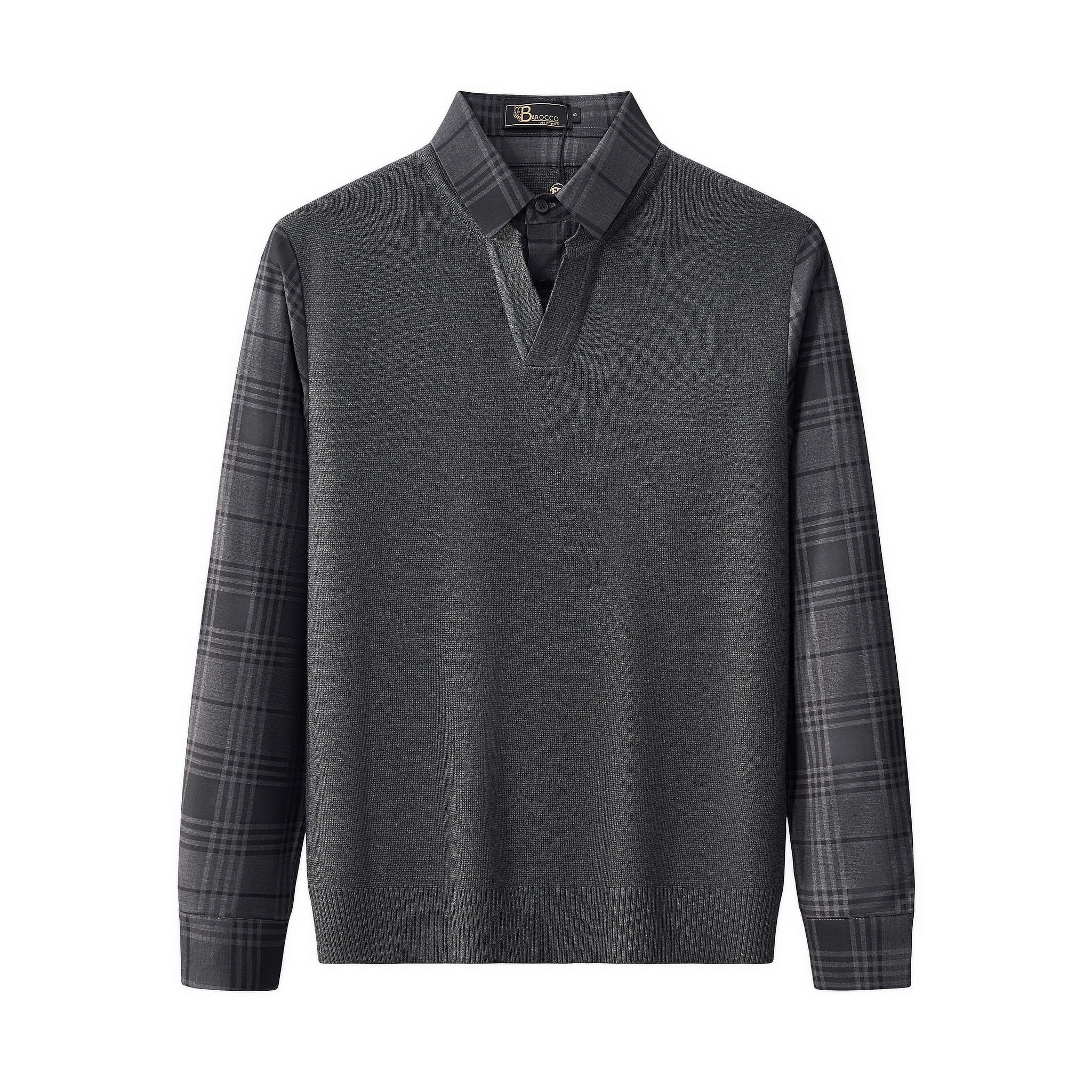 Dual-Layer Knit Fusion LS Sweater Shirt GREY
