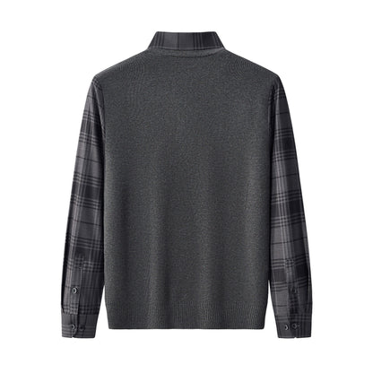 Dual-Layer Knit Fusion LS Sweater Shirt GREY