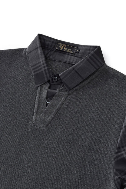 Dual-Layer Knit Fusion LS Sweater Shirt GREY