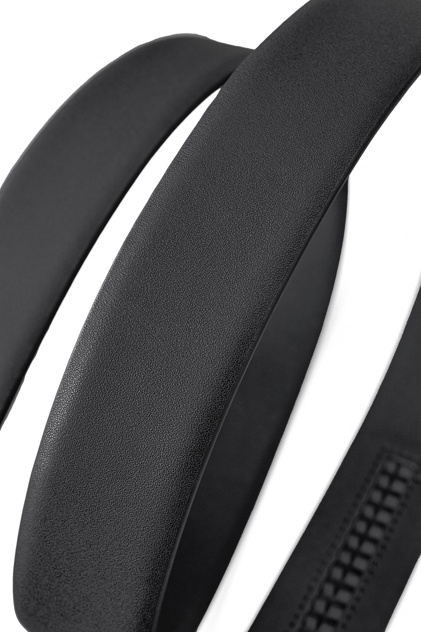 Flat Leather Auto Buckle Belt BLACK/BLACK