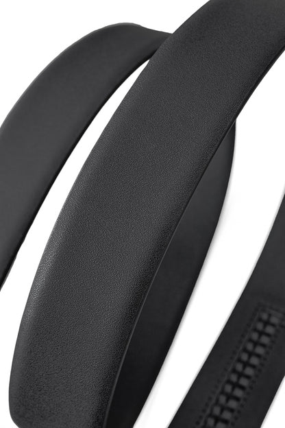 Flat Leather Auto Buckle Belt BLACK/BLACK