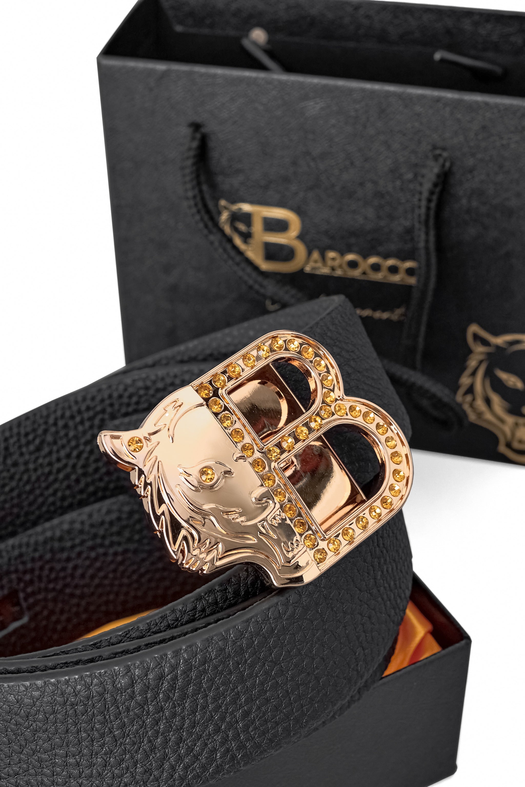 Pebbled Leather Auto BKL Belt – Gold Edition GOLD/BLACK