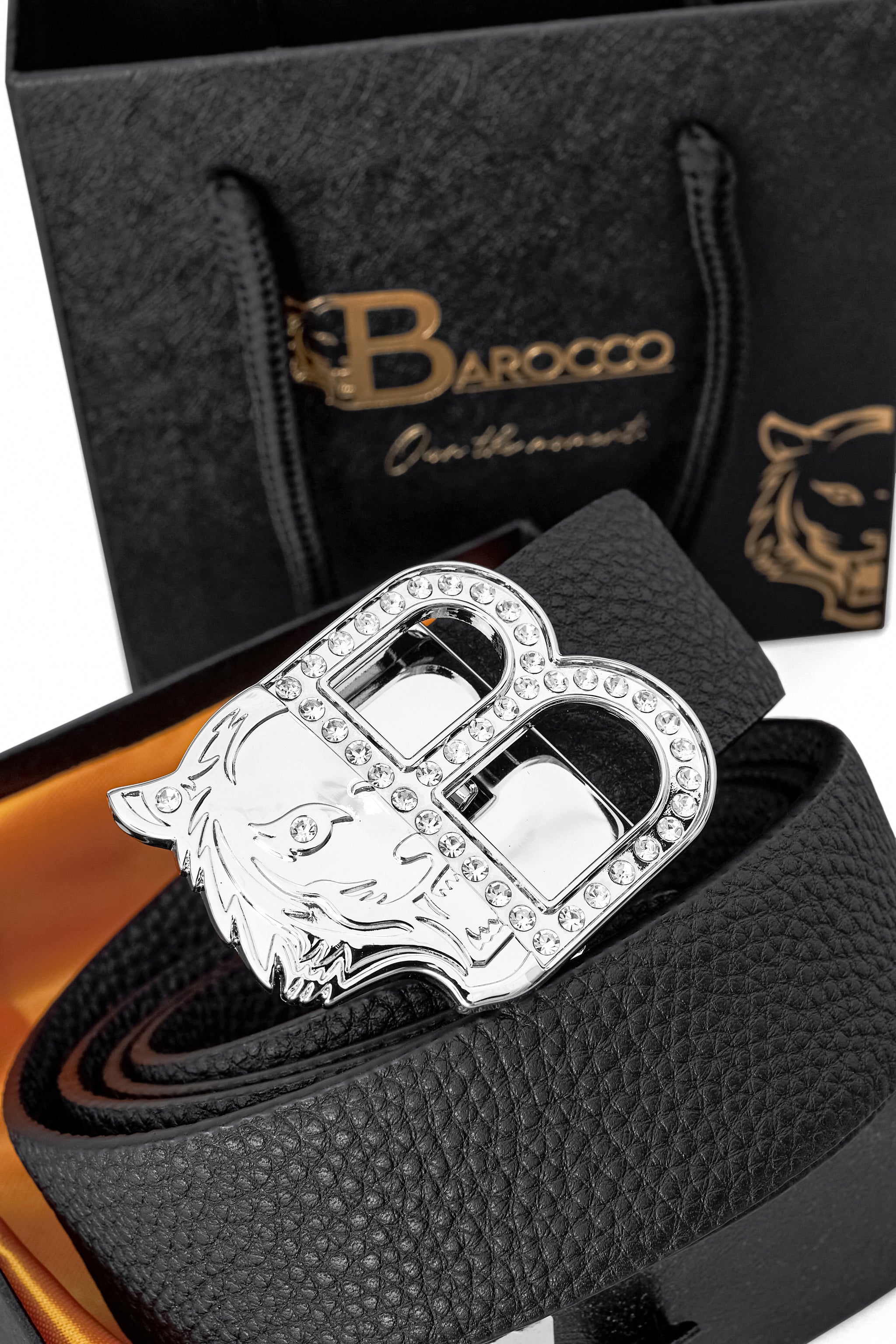 Pebbled Leather Auto BKL Belt – Silver Ed. SILVER/BLACK