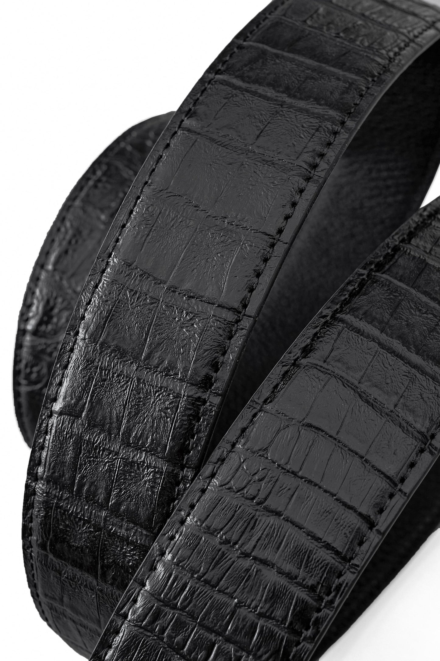 Croc-Embossed Leather Auto BKL Belt – Silver Ed. SILVER/BLACK