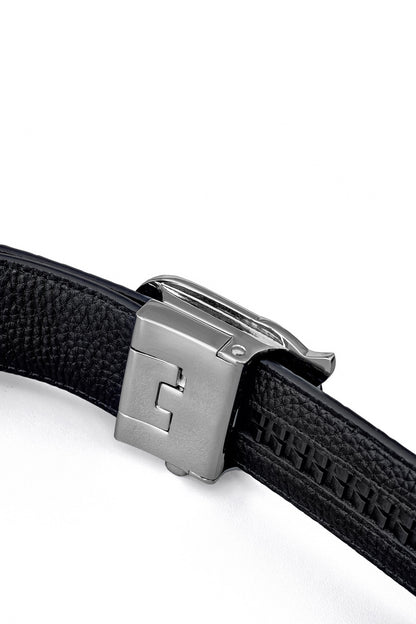 Croc-Embossed Leather Auto BKL Belt – Silver Ed. SILVER/NAVY