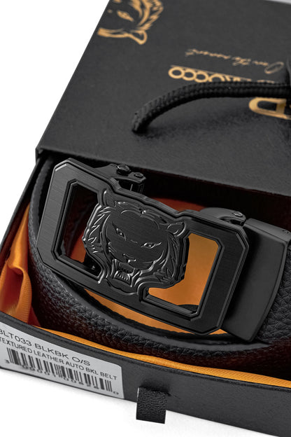 Pebbled Leather Lion Auto BKL Belt – Blackout Ed. BLACK/BLACK