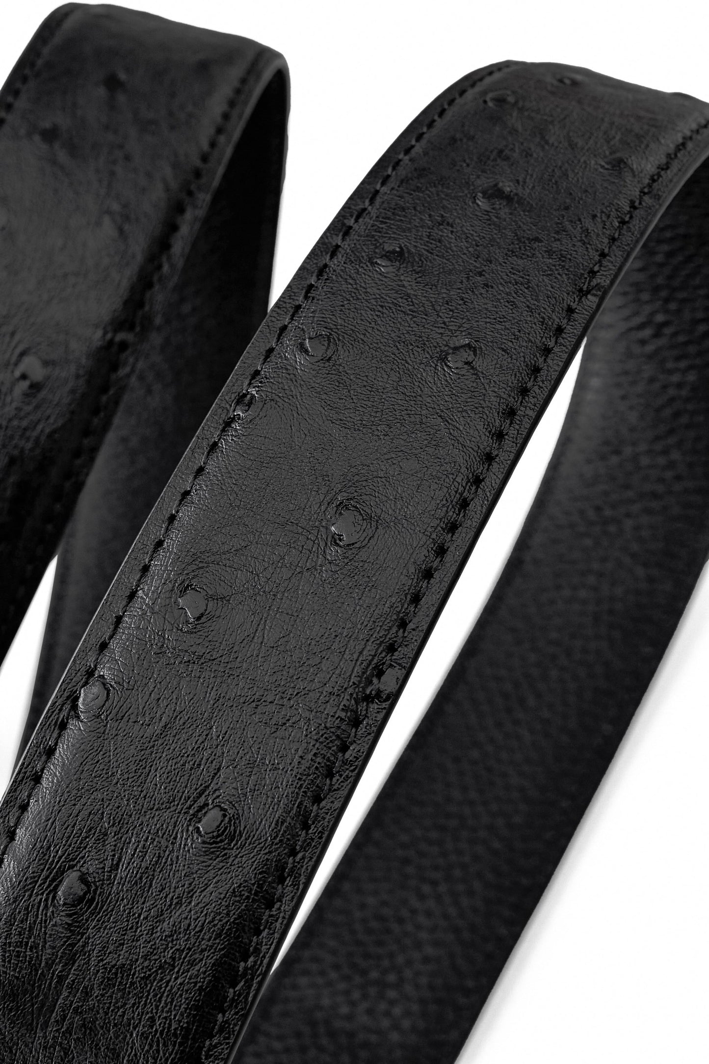 Ostrich-Emb. Leather Lion Auto BKL Belt – Blackout BLACK/BLACK