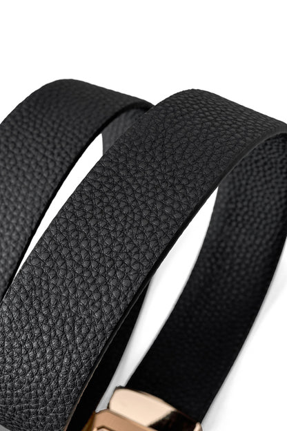 Pebbled Leather Lion Auto BKL Belt – Gold Ed. GOLD/BLACK
