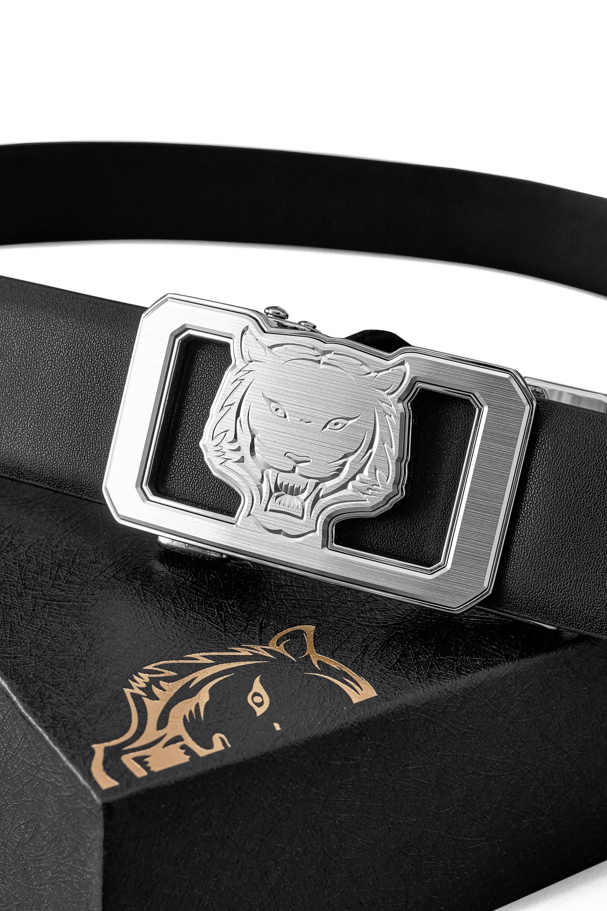 Flat Leather Lion Auto BKL Belt – Silver Ed. SILVER/BLACK