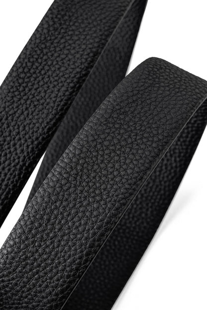 Pebbled Leather Lion Auto BKL Belt – Silver Ed. SILVER/BLACK