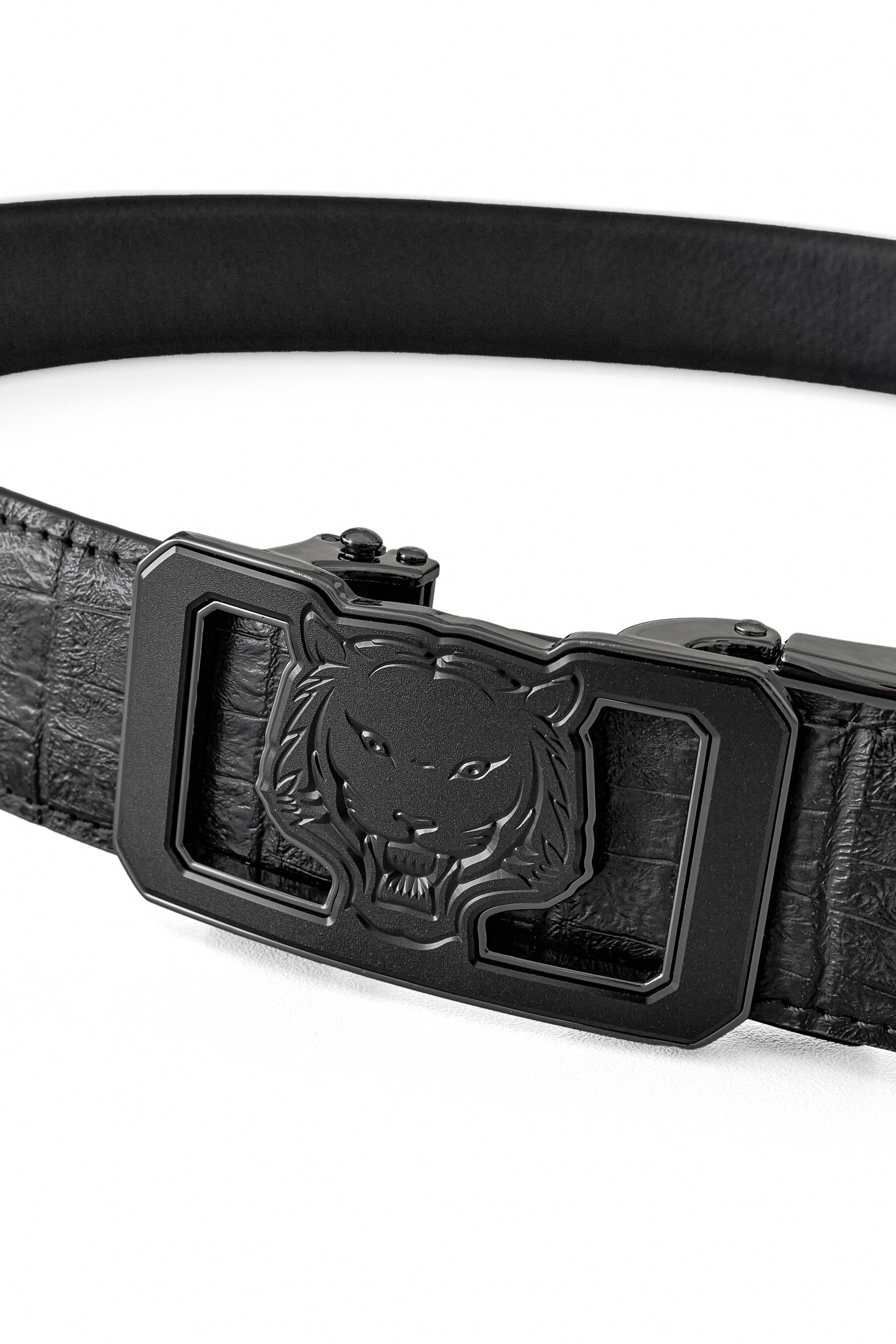 Croc-Emb. Leather Lion Auto BKL Belt – Gunmetal GUN/BLACK