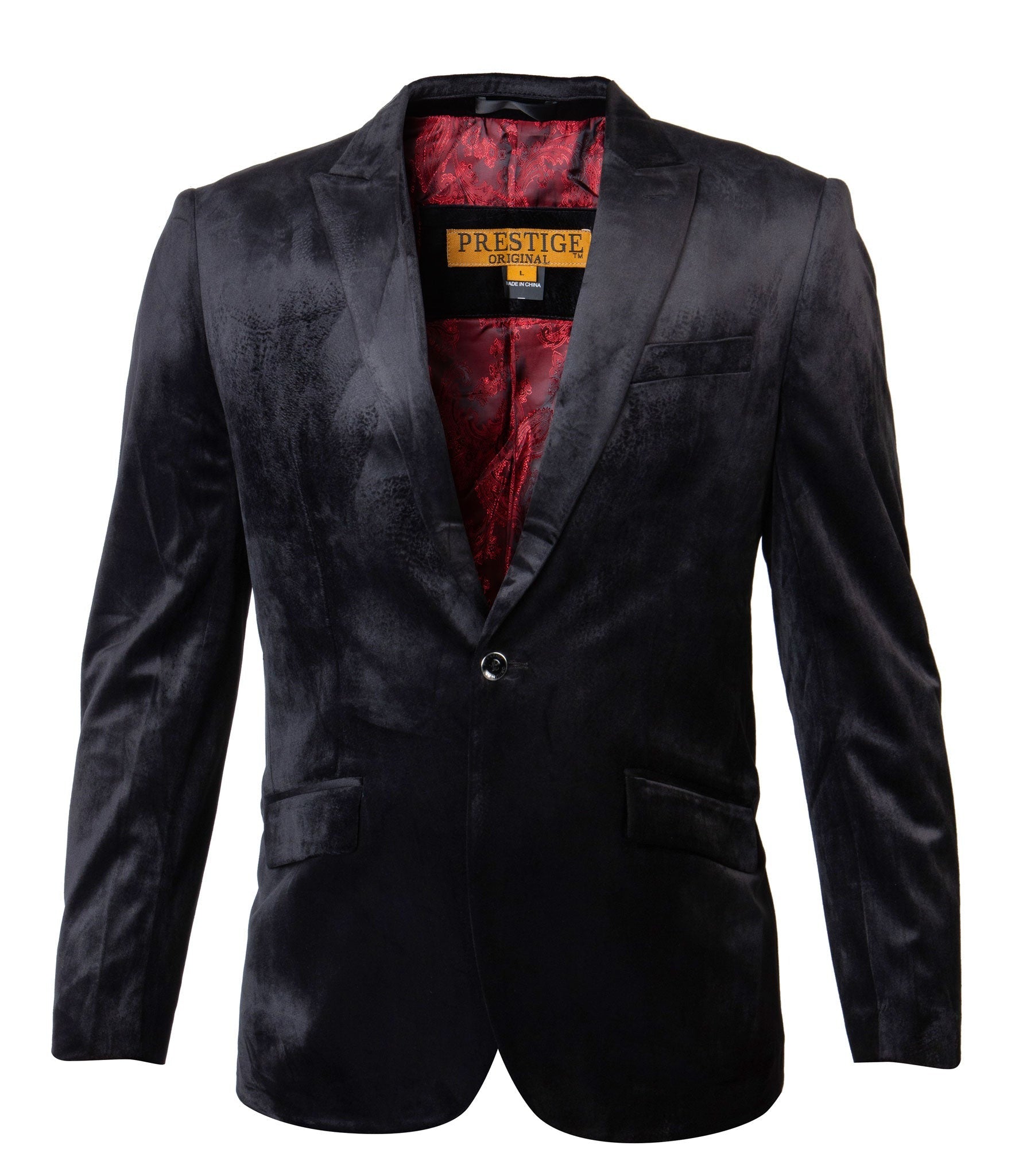 Prestige Black & Red Paisley Velour Single Breasted Blazer - Dudes Boutique