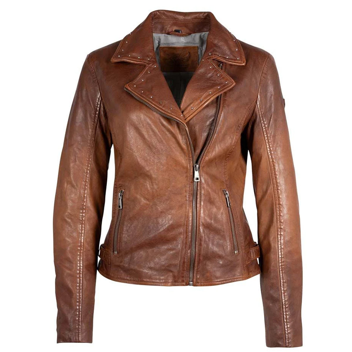 Mauritius women's Naila RF golden brown leather jacket