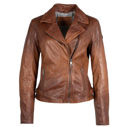 Mauritius women's Naila RF golden brown leather jacket